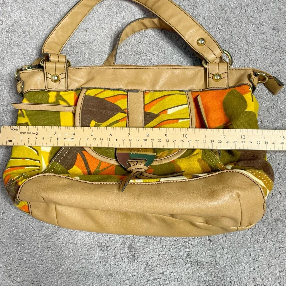 RELIC Brown Yellow Orange Floral Canvas Vinyl Zipper Satchel Handbag